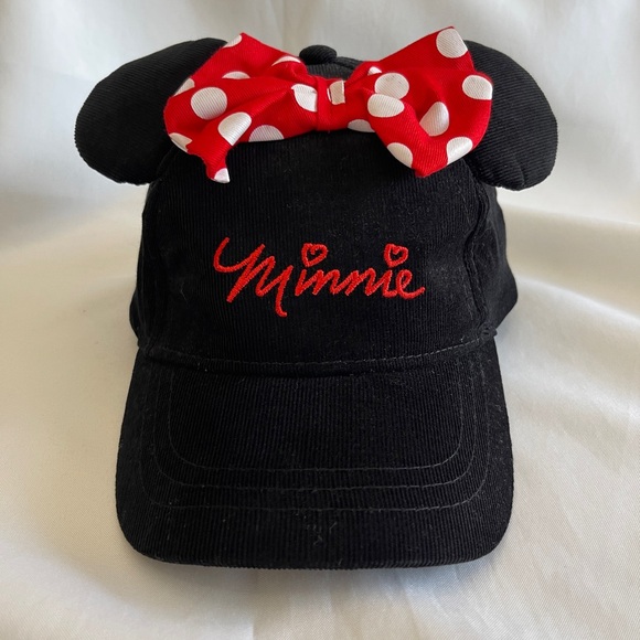 Disney Minnie Mouse Hat Girls OS Corduroy Black/Red/White Adjustable Embroidery - Picture 1 of 11